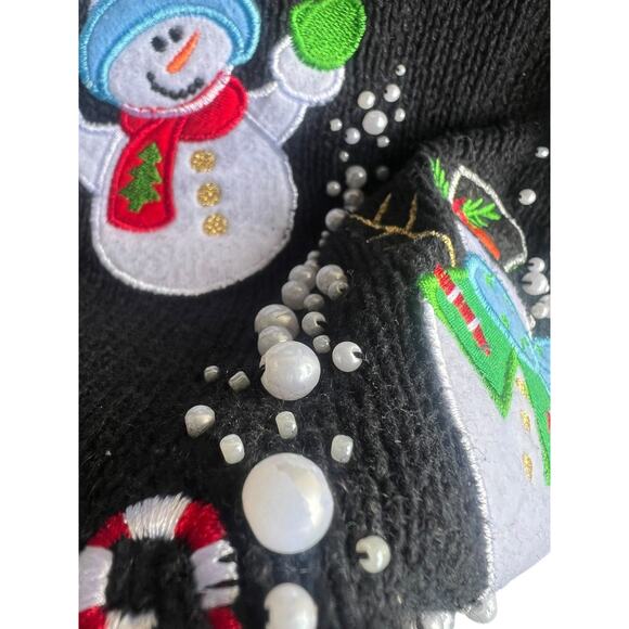 Basic Editions Vintage Vest Snowman & Pearl Embellishments Sweater Black XL - Picture 7 of 9